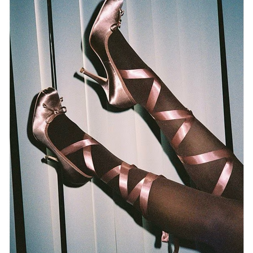 Jeffrey Campbell Nympha Satin Bow Tie Wrap Ballerina Stiletto Pumps